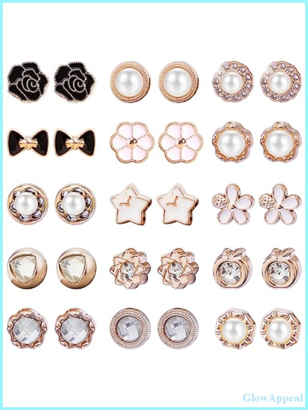 15 Pairs Magnetic Stud Earrings for Women Clip On Non Piercing Cubic Zirconia